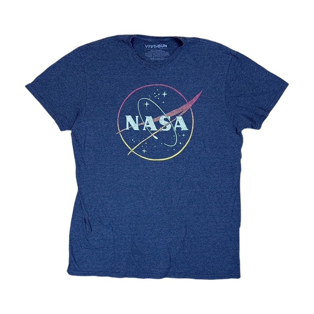 Fifth Sun NASA Graphic T-Shirt Mens L Blue Good Distressed Logo Space Tee